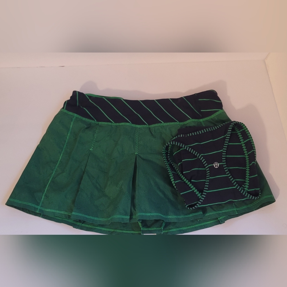 SOLD-Lulu Fast Cat Skirt SET, Sz 8, Green Bean / Inkwell / Slalom Stripe Inkwell